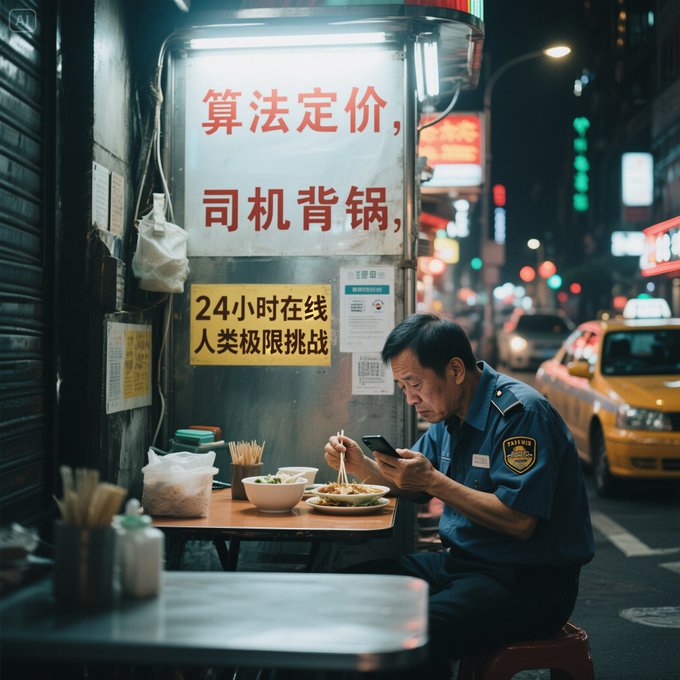 外卖骑手在街边就餐